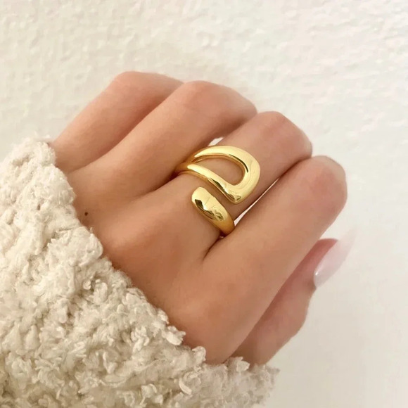 925 Sterling Silver Chunky Ring Gold Wrap Ring Large Ring Statement Ring - Picture 4 of 7